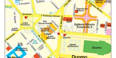 Milan quartier commerçant de la carte