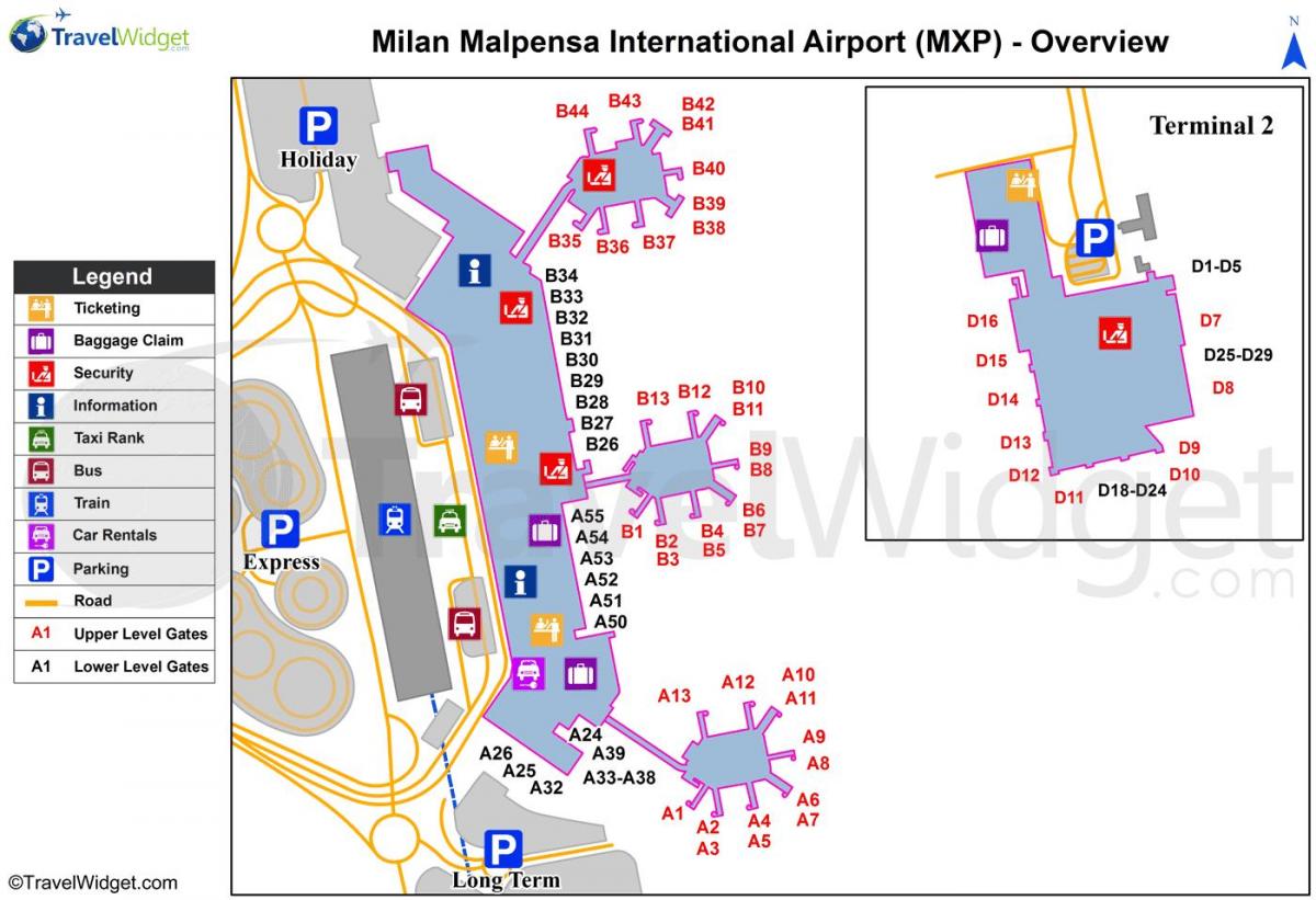 la carte des aéroports de milan et de la gare
