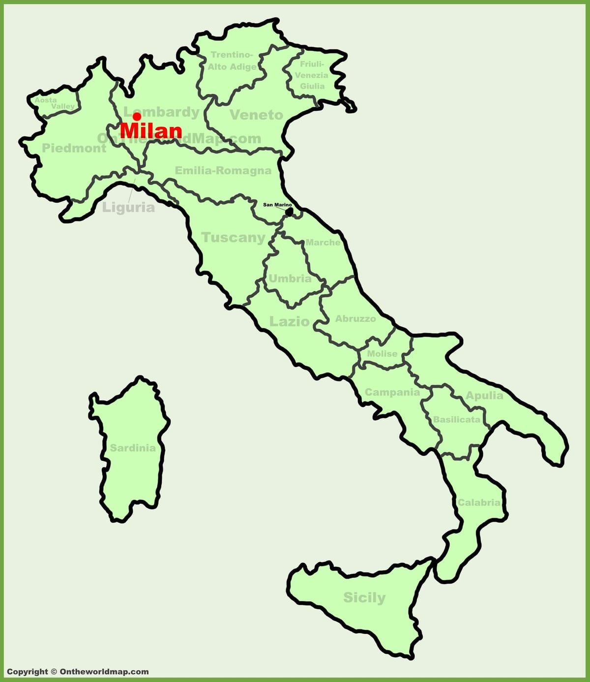 carte de l'italie montrant milan