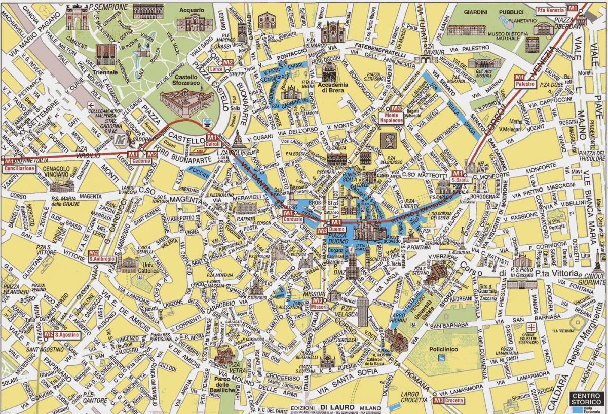milan, carte de la ville avec des attractions