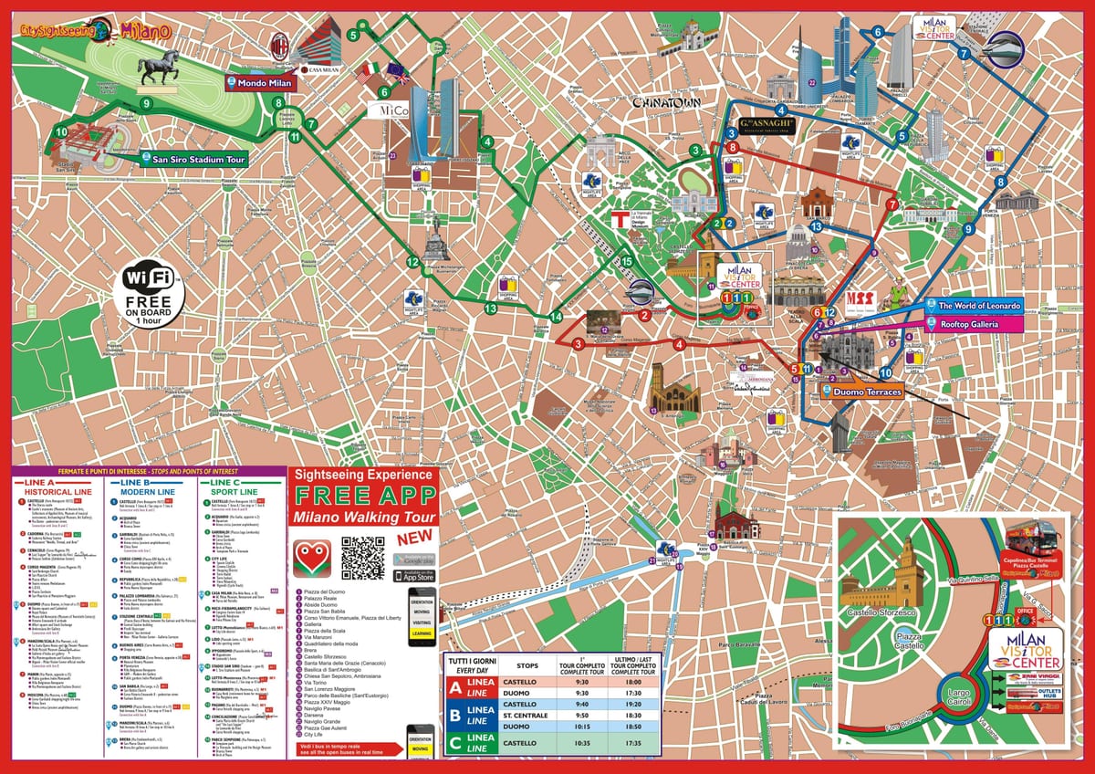 milan hop on hop off la carte de l'itinéraire